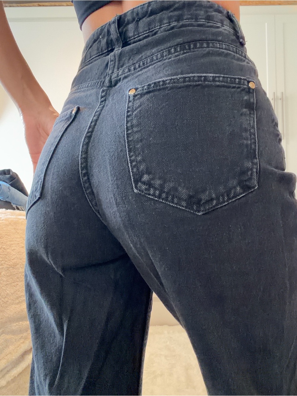 Zara Black High-Rise Distressed Wide-Leg Jeans - Picture 4 of 4